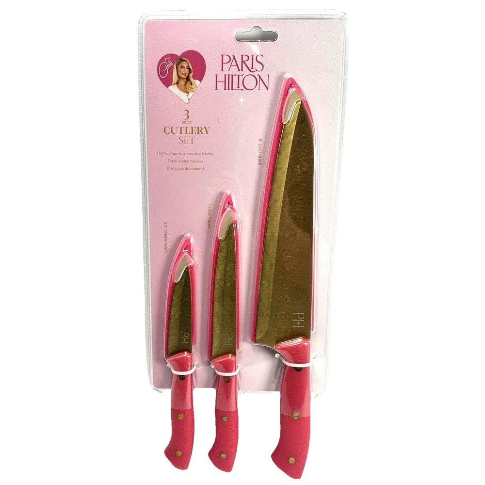 Paris Hilton Pink Knife Set 3 Pc Cutlery Set Glam Kitchen Kawaii